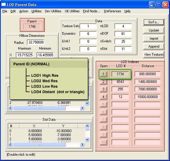 LOD levels 1 to 4 with Distance settings