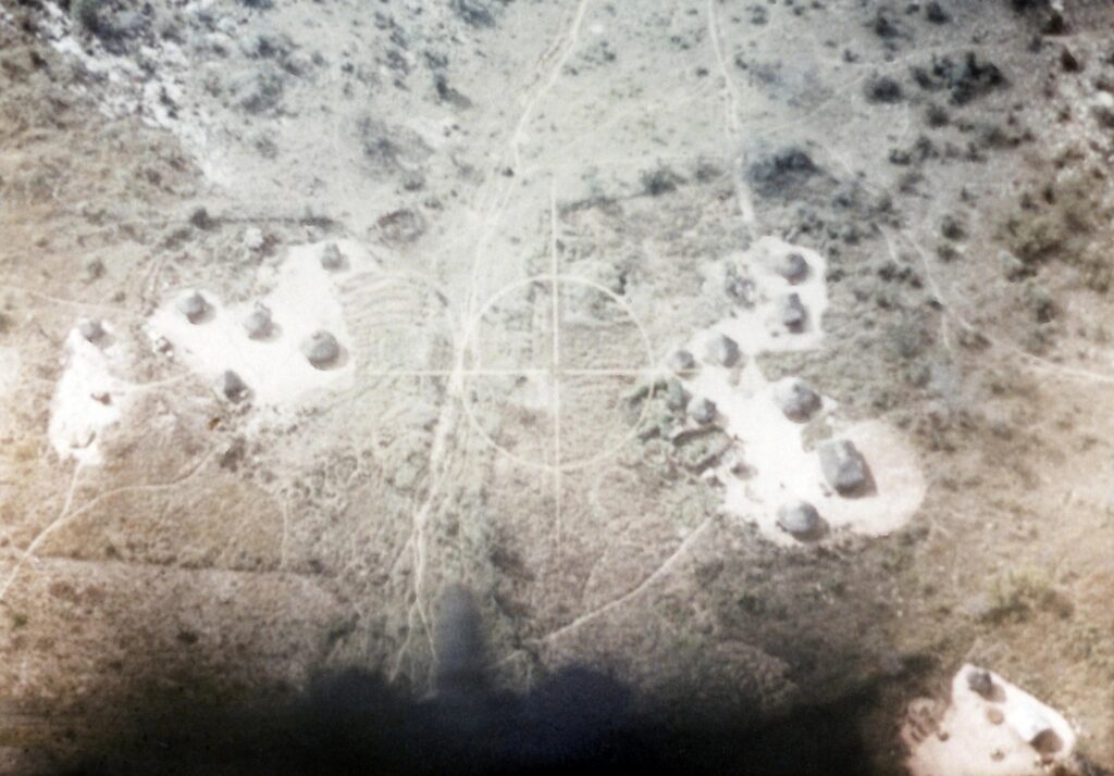 A pilot’s eye view of an insurgent camp in the bush near Shabani in May 1978